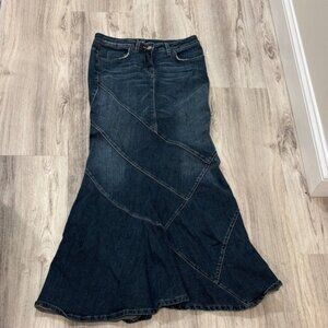 VINTAGE BEBE Y2K Dark Blue Denim Maxi Skirt BLING STRETCH MERMAID STYLE SIZE 27
